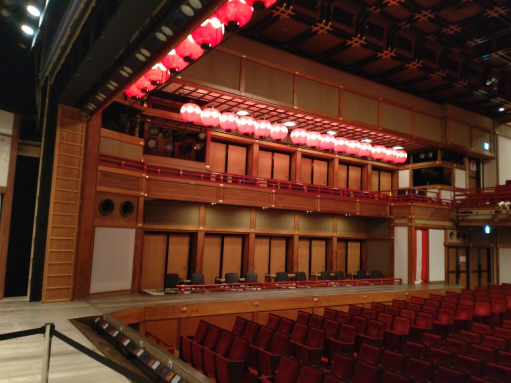The traditional stage of Gion Kobu Kaburenjo in Kyoto, home to the famous Miyako Odori performances by geiko and maiko.
