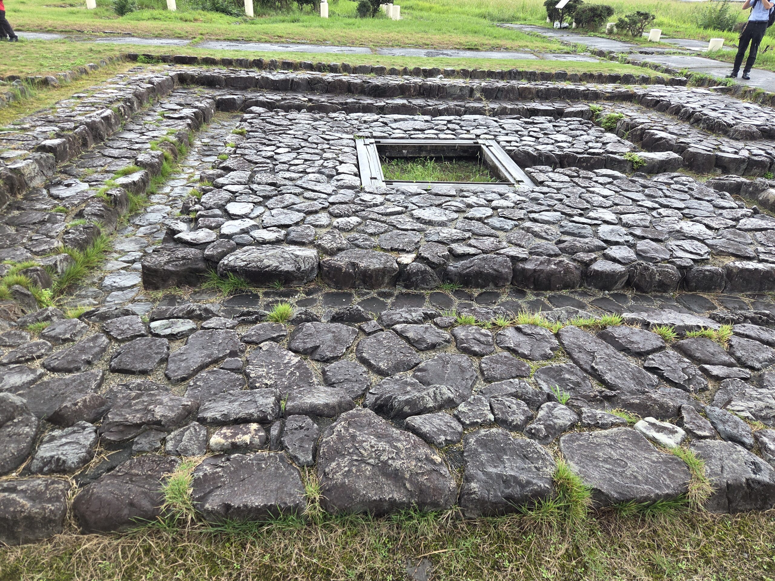 Stone-paved foundation of the Asuka Palace ruins (Asuka-kyo) in Nara