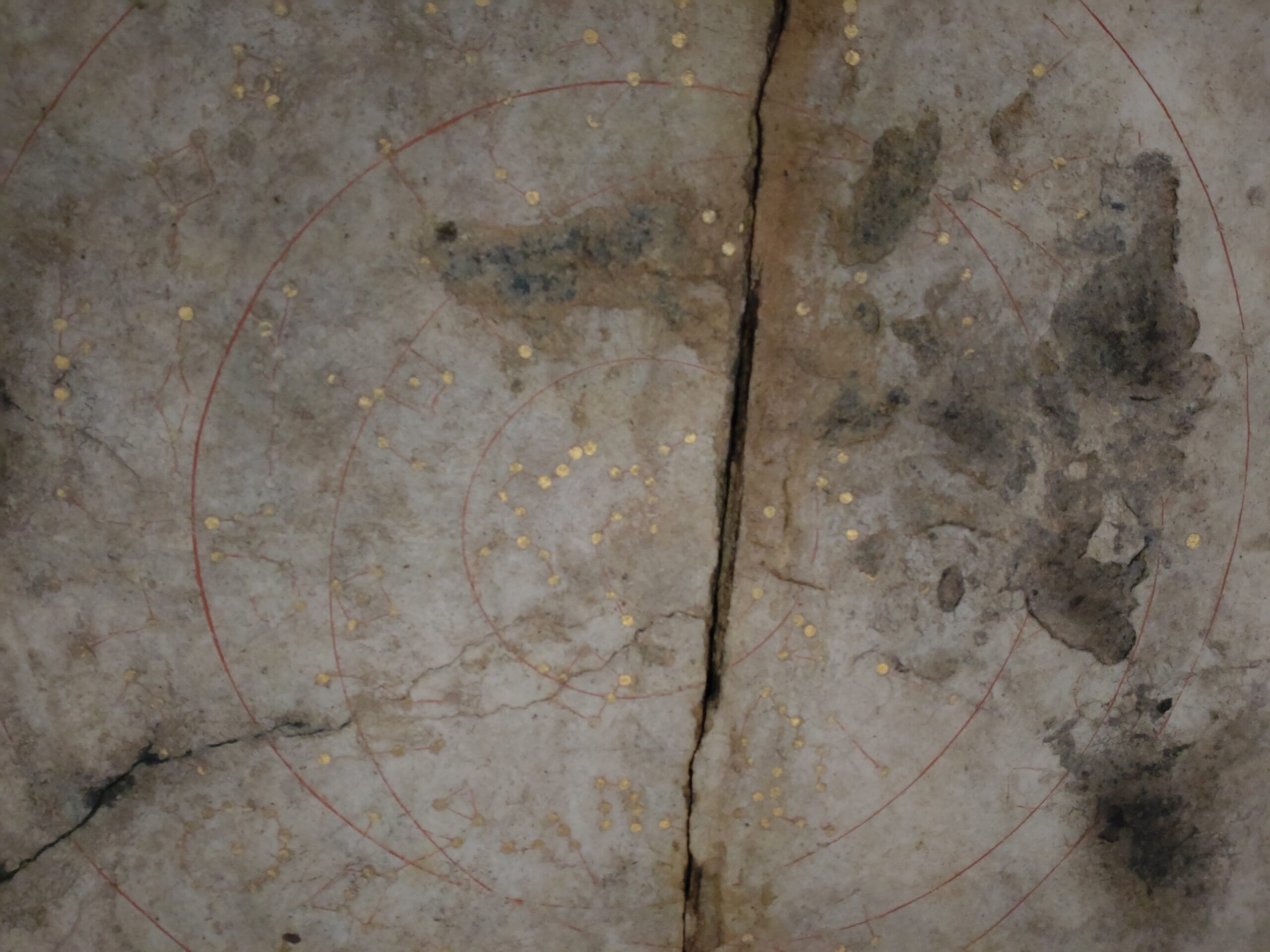 Ancient painted star chart on the stone ceiling of Kitora Kofun tomb in Asuka, Nara